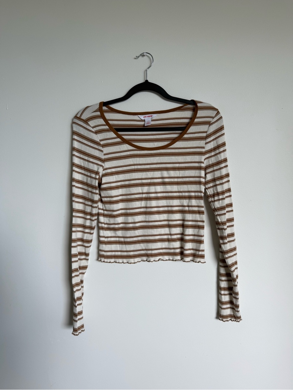 Joe Fresh Cream and Brown Striped Ribbed Long-Sleeve